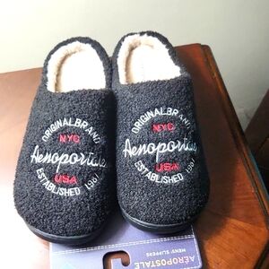 Aeropostale Black Fuzzy Slippers